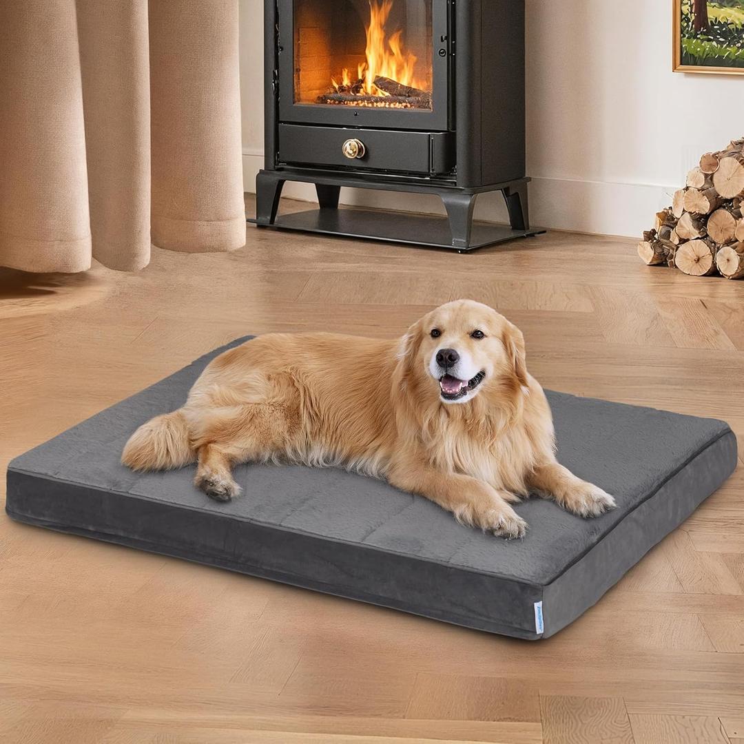Dog Bed for X Large Dog - Orthopedic Pet Beds with Memory Foam, Waterproof Removable Washable Cover with Non-Slip Bottom, Grey, 41" L x 27" W x 3" H (Dark)
