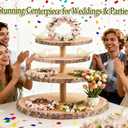 Cupcake Stand, 4 Tier Large Cupcake Stand Rustic Dessert Table Display Set Wood Cupcake Tower Cake Stand Tiered Tray Stand Wedding Birthday Shower Comes with 10 Sets Wooden Utensils