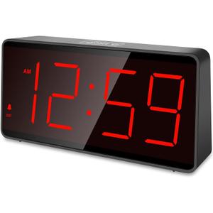 Peakeep Battery Operated Digital Clock, Alarm Clock for Bedrooms - Cordless Large Big Numbers 4 Dimmers for Seniors, Adjustable Volume Loud Alarm Clock for Heavy Sleepers Adults (Red Digits)