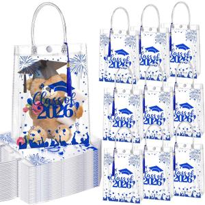 SilTriangle 24 Set Class of 2026 Graduation Gift Bags Graduate Party Favors Class of 2026 Clear Gift Bags with Handles Tassel Reusable Grad PVC Transparent Handbags 7.87'' x 10.24'' x 3.15''(Blue)