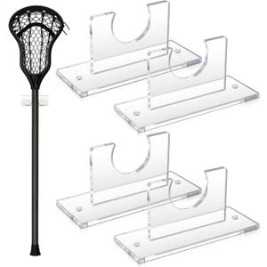 4 Pcs Acrylic Standard Size Lacrosse Stick Wall Mount Hockey Stick Wall Mount Ice Hockey Organizer Display Holder for Home Office (Clear)