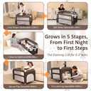 5-in-1 Baby Bassinet Bedside Sleeper, Foldable Pack and Play,One-Push Bedside Crib with Playard, Includes Mattress, Changing Table, Mosquito Net, Music Toy & Storage for Newborn to Toddler (Brown)