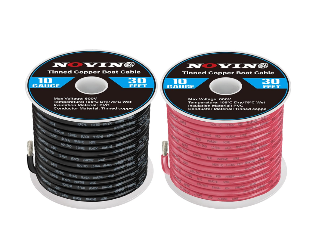 10 Gauge Marine Wire 10 AWG Marine Grade Wire Include 10 Gauge 30FT Red & 30FT Black,10AWG Tinned Copper Boat Electrical Cable for Automotive Boat Speakers Lighting Solar Outdoor RV Camper Trailer,2 pc