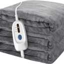 Electric Heated Blanket 62"x84" Twin Size Flannel Heated Blanket, Cozy & Warm for All Night, 4 Heat Settings & 10 Hours Auto Off, Machine Washable, Light Grey