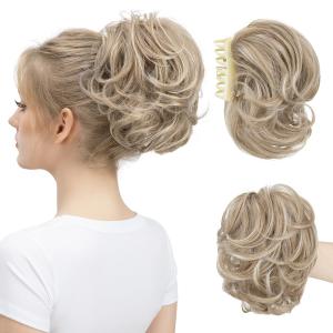 Claw Clip Short Ponytail Messy Bun Hair Piece Bendable Hair Branch Extensions Fluffy Wavy Curly Synthetic Versatile Ivory Blonde Hairpieces