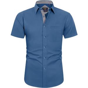 J.VER Men's Short Sleeve Dress Shirts Stretch Wrinkle Free Casual Button Down Shirts with Pocket for Business Wedding (X-Large)