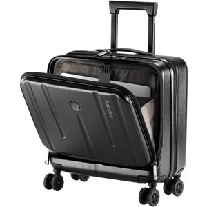 16" Carry On Briefcase Luggage with 2 Laptop Compartments, Lightweight Hardshell Suitcase with Spinner Silent Wheels, for Commute Work Business Trip, Black