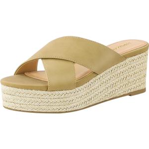 PIZZ ANNU Women's Misty Criss Cross Platform Wedge Sandals Open Toe Espadrille Heels Sandals for Casual Summer Slide Shoes (7, Camel)