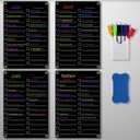 4 Pcs Acrylic Magnetic Dry Erase Board for Fridge 11.81"x7.87" Black Magnetic Calendar to Do List Whiteboard for Refrigerator Meal Planner Menu with Board Eraser, 6 Markers, Pen Holder