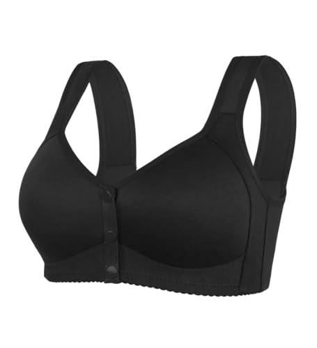 Bras for Older Women No Underwire Front Closure Comfort Senior Wireless Snap Closing Bra Black 44D