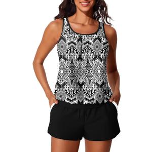Summer Mae Blouson Women's Tankini Swimsuits Tummy Control Modest 2026 Two Piece with Sporty Pockets Bathing Suits (Black) 18 Plus