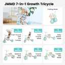 JMMD Baby Tricycle, 7-in-1 Multifunctional Kids Trike with Adjustable Parent Handle, Safety Harness & Wheel Brakes, Removable Canopy, Stroll Trike for Boys & Girls Ages 18 Months-5 Years, Mint, Medium