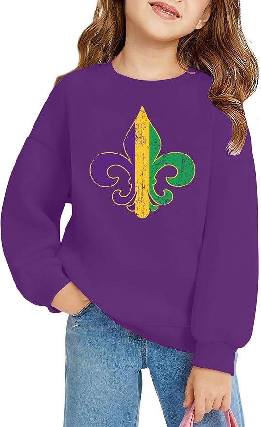 New Orleans Sweatshirts Kids Boys Girls Fat Tuesday Carnival Shirt New Orleans Long Sleeve Pullover Tops, 10-12 Years