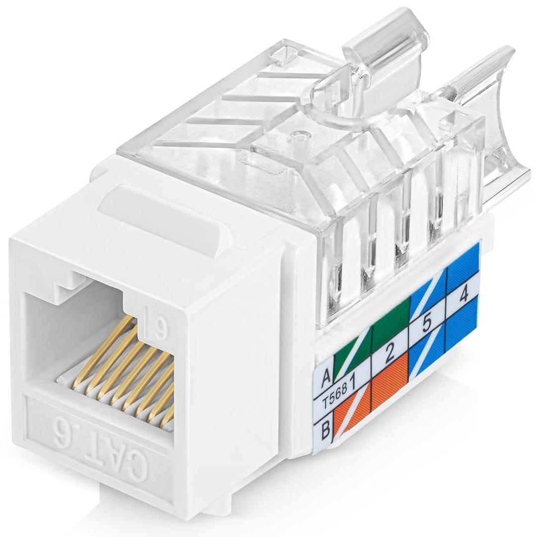 Everest 45 Angled RJ45 Cat6 Keystone Jacks 50-Pack in White - Slim Profile Female RJ45 Connectors - Cat 6 Keystone Jack - Compatible with 45 Angled Speed Termination Tool - 45Term (B0BL3GS7ZY)
