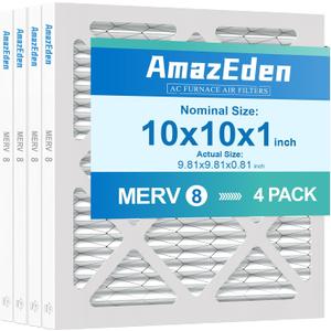 10x10x1 Air Filter 4 Pack MERV 8 AC Furnace HVAC Pleated Filters Dust Defense Replacement for Home Office MPR 600 FPR 5 (Exact Dimensions: 9.81x9.81x0.81 Inches)