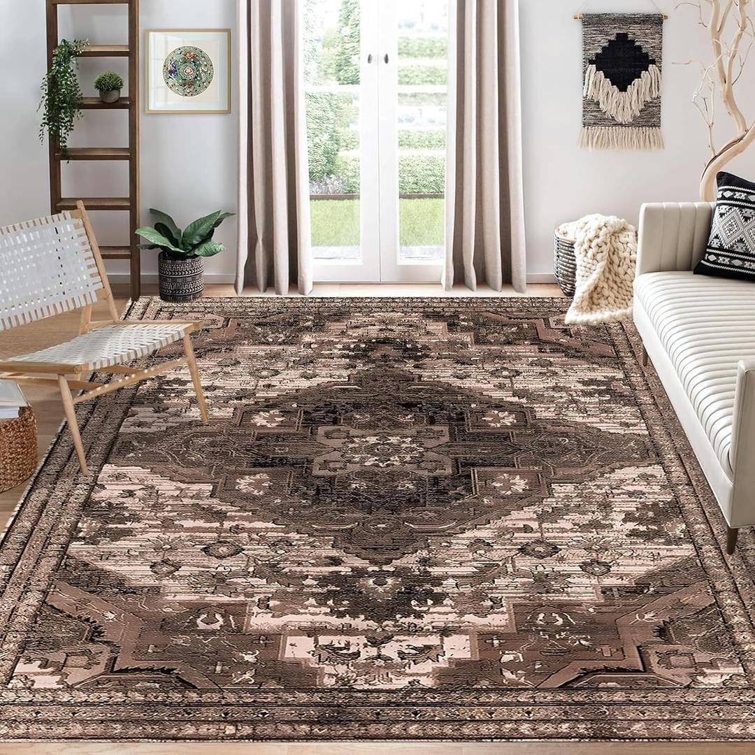 Boho Area Rug 2x3 Washable Living Room Rug, Soft Cotton Bedroom Rug Moroccan Floor Carpet for Nursery Entryway Kitchen Office (2x3ft/24x36in/60x90cm, Brown)