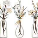 Pigort 3 Pieces Metal Flowers Wall Arts - Rustic Farmhouse Decor Beige Minimalist Flower Wall Decors for Living room Bathroom Bedroom Dining Room-Housewarming Gifts (Beige, Vase-C)