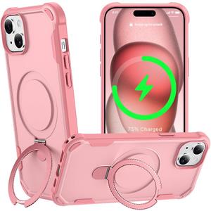 CHAOFEnG Designed for iPhone 15 Plus Case with Magnetic Stand [Military Drop Protection][Compatible with Magnet] Shockproof 15 Plus Phone Case with Ring Holder, Pink
