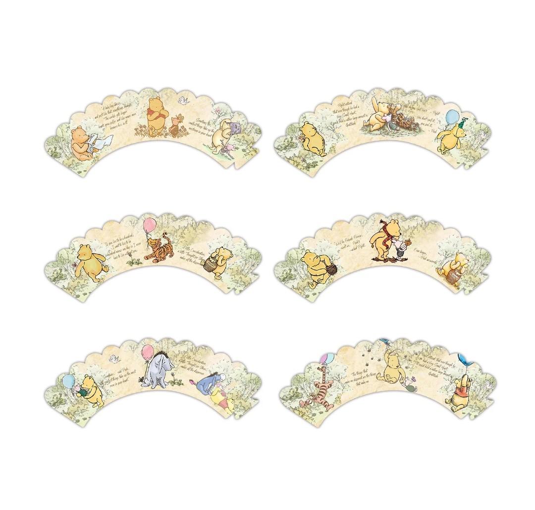 Pooh Bear Cupcake Topper and Cupcake Wrapper Picks Party Decoration Birthday Decoration Supplies 2 Pack