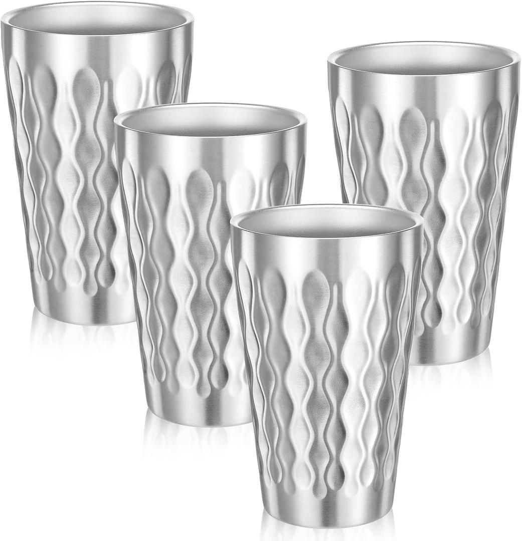 4 Pack Stainless Steel Double Wall Cups, 16 oz Insulated Tumbler, Unbreakable Stackable Water Tumblers Insulated Metal Cup Premium Drinking Glasses for Travel Camping Home Outdoor