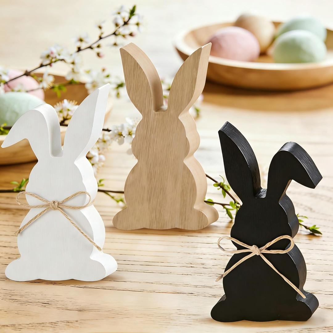 Easter Decorations for Home Black and White Easter Decor 3 Pcs Bunny Table Decor Wooden Bunny Home Decor Rustic Easte r Decor for Mantle Farmhouse