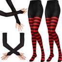 Vicenpal Halloween Costume Cosplay Women's Halloween Striped Socks and Long Gloves Halloween Fingerless Lace Arm Warmer