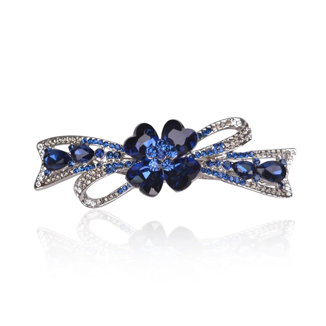 Flower Hairpin Rhinestone Hair Clips Hair Jewelry Barrettes for Women Gifts for Girls Fashion Hair Accessories for Wedding Party(Dark Blue)