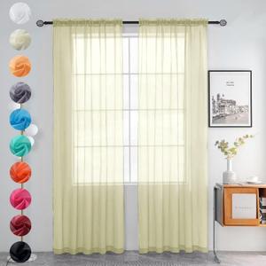 youleyar Solid Sheer Rod Pocket Curtain Voile Draperies 2 Panels White Beige Black Grey Ivory 52 Inch Width 72 Inch Long 1 Pair for Kitchen Bedroom Children Living Room Yard (Sage Green,52W72L)