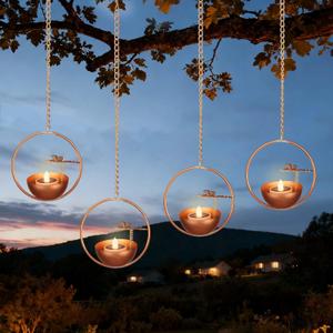 Solar Hanging Lanterns, Dragonfly Style Outdoor Chandelier, Waterproof Auto On/Off Solar Tea Lights for Garden, Patio, Porch, Balcony, Tree Decor (Flickering Flame, 4-Pack)