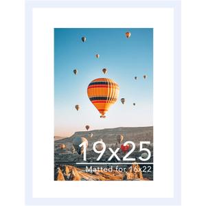 JCJMY 19x25 Picture Frame with 16x22 Mat, Display Photo 16x22 with Mat or 19 x 25 Without Mat, Wall Hanging Large 19 by 25 Poster Frame with Plexiglass, White