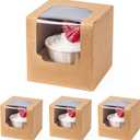 BOOMIBOO 25 Pack Individual Cupcake Containers, Cupcake Boxes with Window, Food Grade Cupcake Holders with Inserts, Stackable Deep Cupcake Carrier Easy Transport and Presentation (Brown)