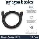 Amazon Basics DisplayPort to HDMI Display Cable, Uni-Directional, 4k@30Hz, 1920x1200, 1080p, Gold-Plated Plugs, 10 Foot, Black