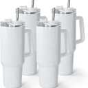AGH 40 oz Sublimation Tumbler with Handle, 4 Pack Shimmer Glass Cups with Straw and Lid, Sublimation White Tumblers Blanks