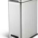 Home Zone Living 8 Gallon Kitchen Trash Can with Soft-Closing Lid and Step Pedal, Stainless Steel with Slim Ribbed Design for Home and Office, Silver, 30 Liters