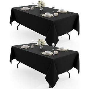 Pureegg Rectangle Table Cloth 60" x 102" – Durable Polyester Tablecloth Offers Reusable & Washable Protection, Ideal for Outdoor Party, Picnic, Wedding, Banquet and Birthday, 2 Pack, Black