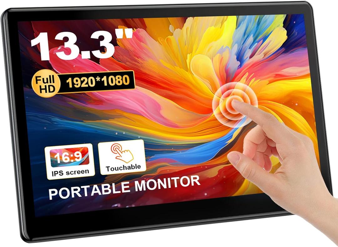 Industrial Touchscreen Monitor 13.3 inch, FHD 19201080 IPS Laptop Touch Monitor HDMI VGA Display Support VESA Mount Compatible with Laptops PC Mac (13.3 Inch)