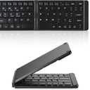 Mini Rechargeable Foldable Bluetooth Keyboard and Mouse Combo, Portable (Sync Up to 3 Devices), Ultra-Slim Travel Folding Keyboard for iPhone iPad Mac Android Windows iOSBlack