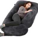 ALLOPERA Pregnancy Pillow, Full Body 57 Inch Maternity Pillow with Removable Washable Cover - Sleep Support for Legs, Back, Neck, Shoulder, HIPS, Belly for Pregnent Women, Black Grey Velvet Cover