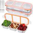 3 Pack Stainless Steel Snack Containers 3 Compartment Metal Lunch Box with Lids and 3 Forks Reusable Stainless Bento Snackle Box for Home Travel