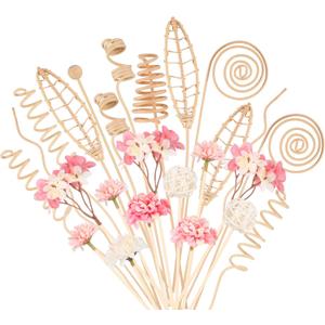 Queekay 32 Pcs Reed Diffuser Sticks Set Include 21pcs Natural Rattan Wood Beads, 11 Style Fragrance Diffuser, Rattan Reed Fragrance Replacement for Home(Pink Color)