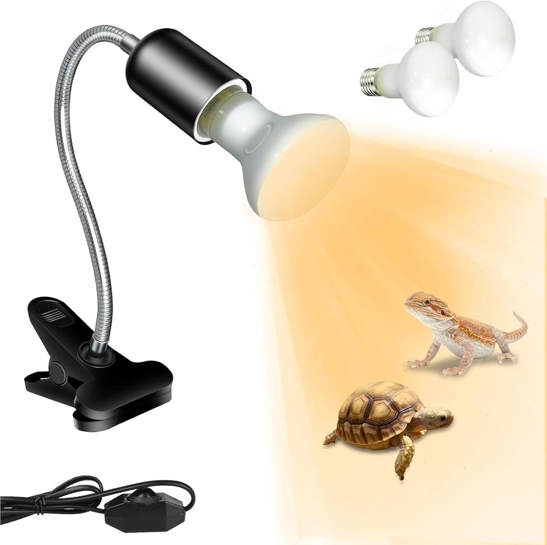 Reptile Heat Lamp with Clamp, UVA UVB Reptile Light with 360 Rotatable, Dimming and 2Pcs 50W Heat Bulb Simulated Sunlight Basking Light for Turtle Tortoise Lizard Snake Bearded Dragon