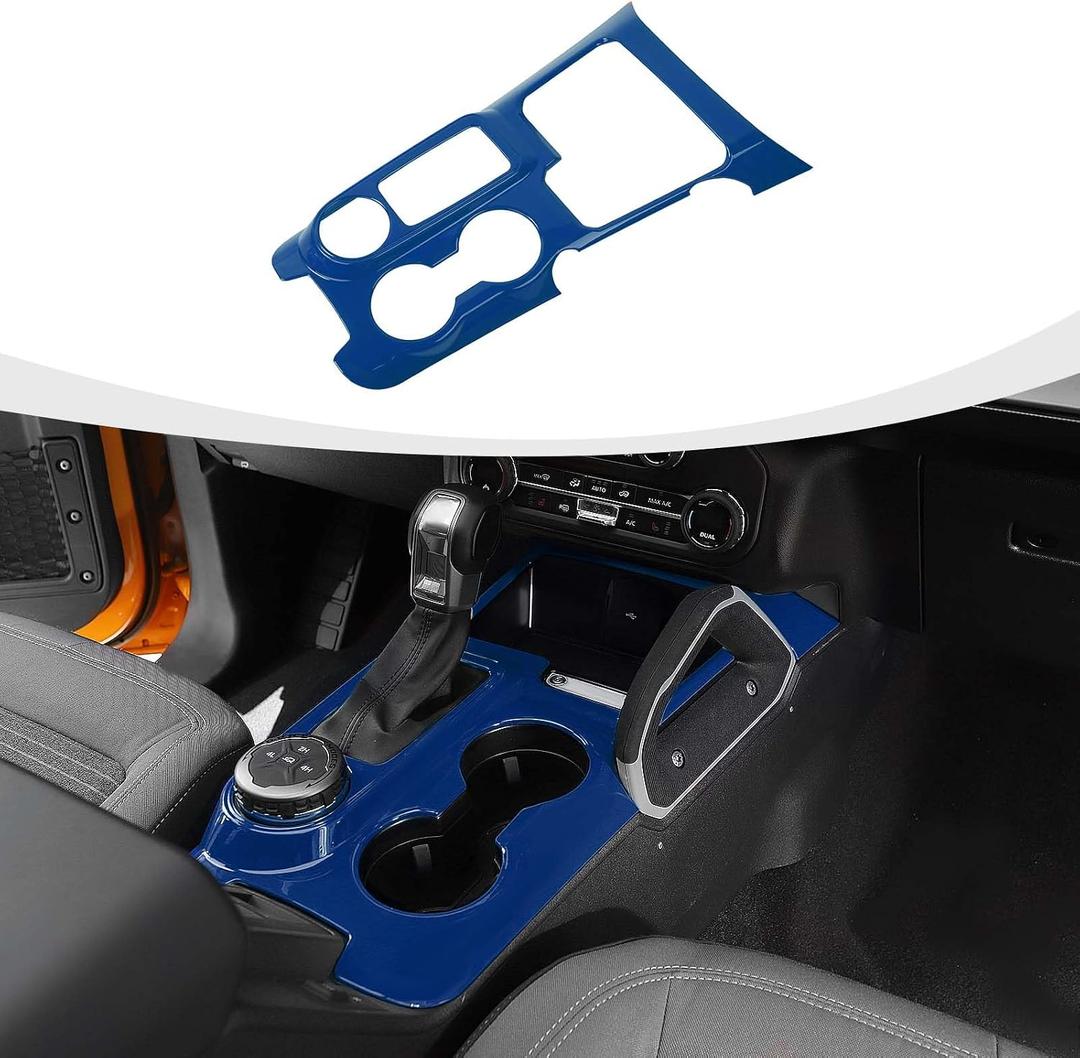 RAZPOY Gear Shift Panel Cover Center Console Cup Holder Trim Compatible with Ford Bronco 2021-2024 Interior Accessories, Blue (Not for Sport, Not for 2025 Bronco)