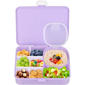 Snackle Box Container for Kids,Adjustable Compartments,Reusable Snack Containers with Lids,Easy-Open Latch,Lunch Food Containers,Dishwasher Safe,Leak-Proof Silicone Ring(1 Pack- Purple)