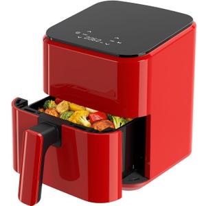 NEWBULIG Air Fryer, Compact Digital 3 Qt Airfryer with Nonstick Plate & Dishwasher Safe Basket, Quick Easy Meals, Features Auto Shutoff and Simple Touchscreen, Ideal for Small Spaces (Red)
