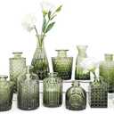 SUPMIND 12pcs Glass Bud Vase Set, Small Green Flower Vases for Centerpieces in Bulk, Mini Vintage Vase for Wedding, Home,Table Decoration