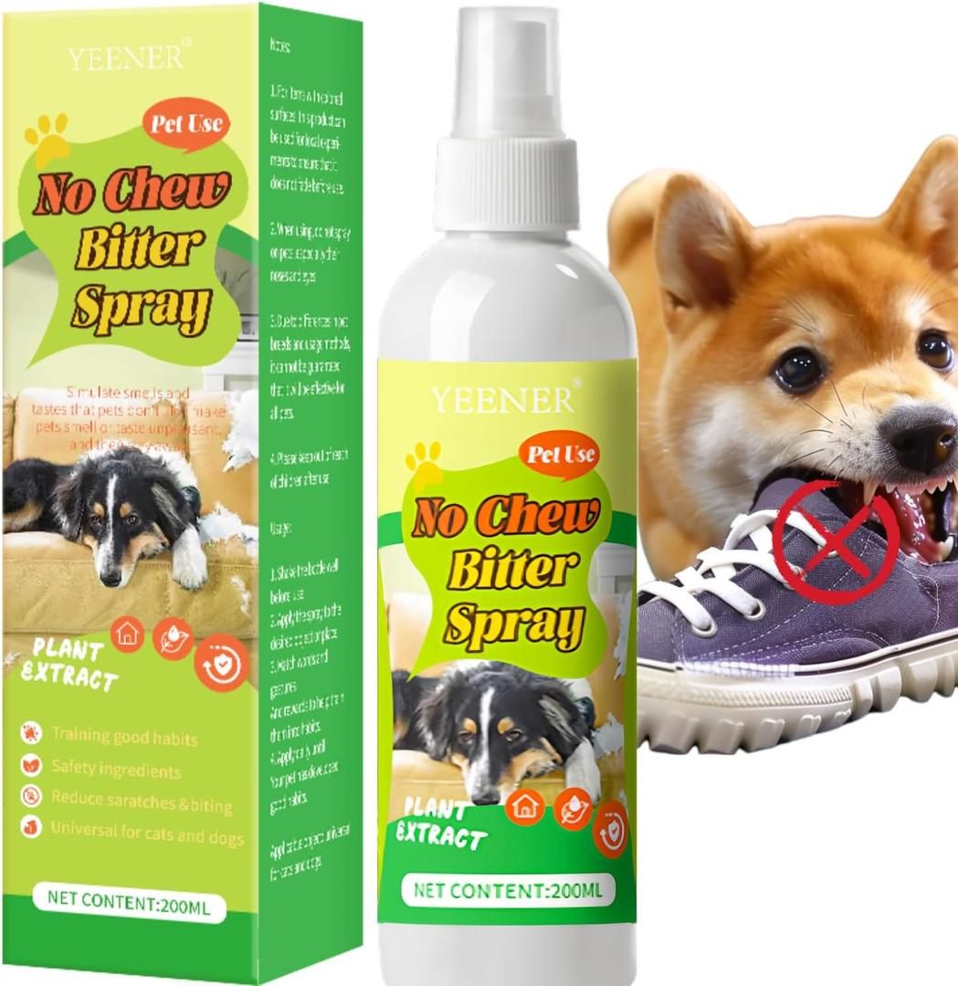 2 x No Chew Spray for Dogs, Bitter Apple Spray for Dogs to Stop Chewing, Indoor or Outdoor Deterrent Training Corrector for Furniture Protection, Anti Marking, Anti-Scratch 200ML