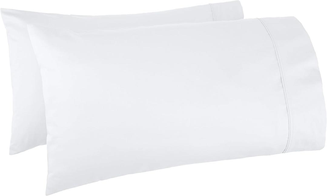 Amazon Basics 400 Thread Count Soft 100% Cotton Pillow Cases, Wrinkle Resistant, Sateen Weave, King Size, 40" x 20", Machine Washable, White, Set of 2, Pillows Not Included