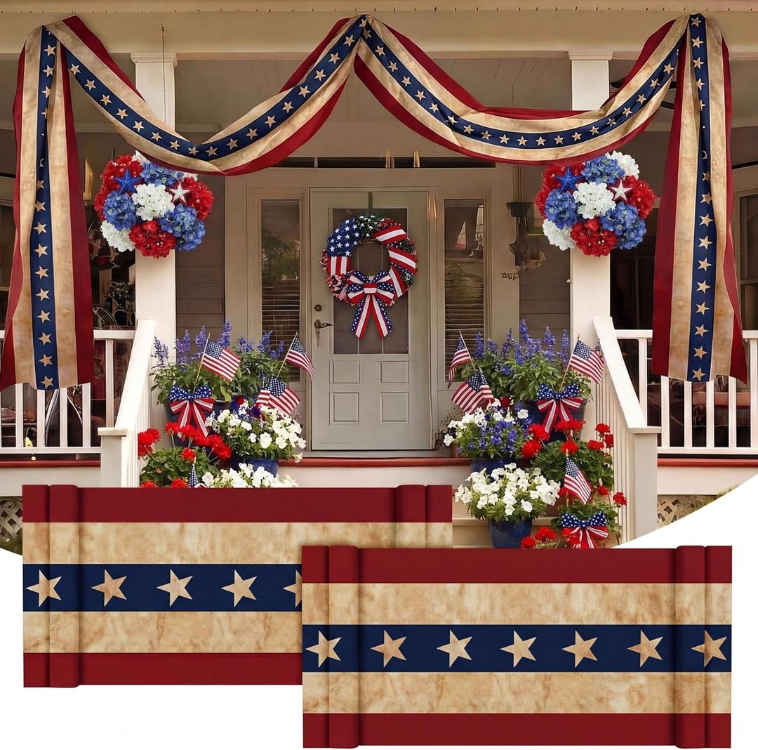 Chumia 2 Pack 2x20 ft Patriotic Flag Bunting Retro White and Blue Banner Decoration 250th Anniversary 4th of July Banner for Outside Red White Blue USA Flag American Independence Memorial Celebration