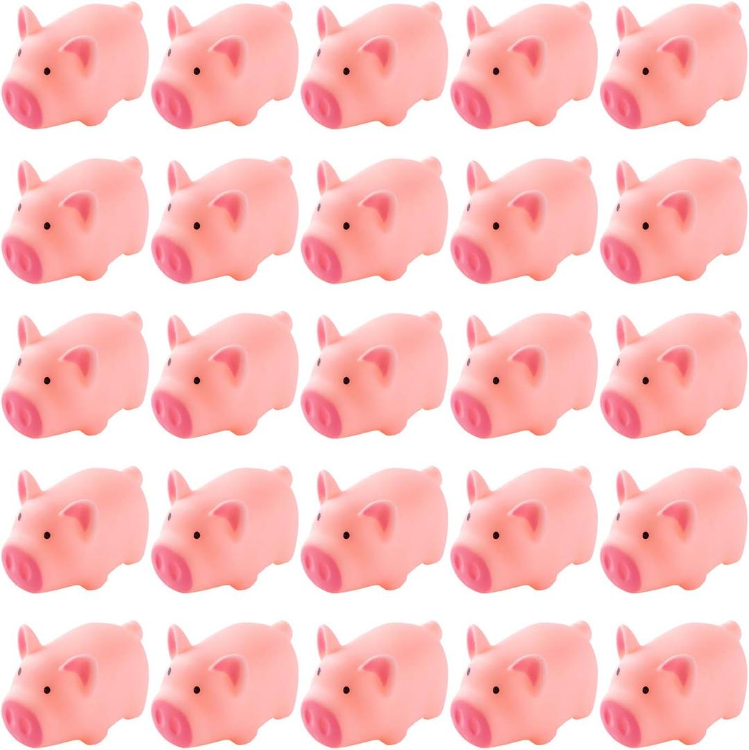 25 Pieces Mini Rubber Pigs Bulk Baby Bath Toy Pink Tiny Piggies Squeaky Pig Toys for Shower Birthday Party Gift Decoration