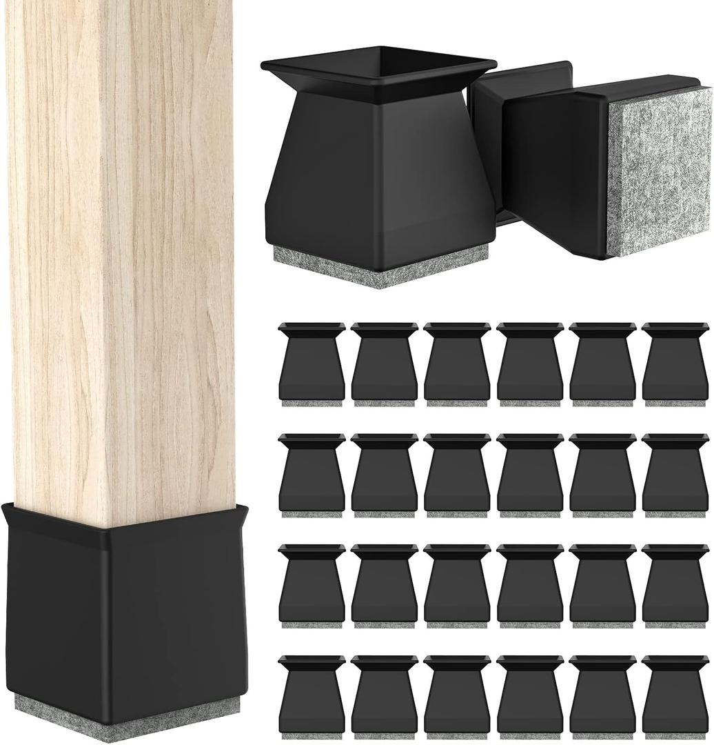 Square Chair Leg Protectors for Hardwood Floors, 24 Pcs Silicone Felt Furniture Leg Cover,.7/8" - 1".Black.
